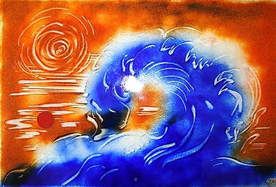 Umelecké dielo zo skla - Modrá vlna - M